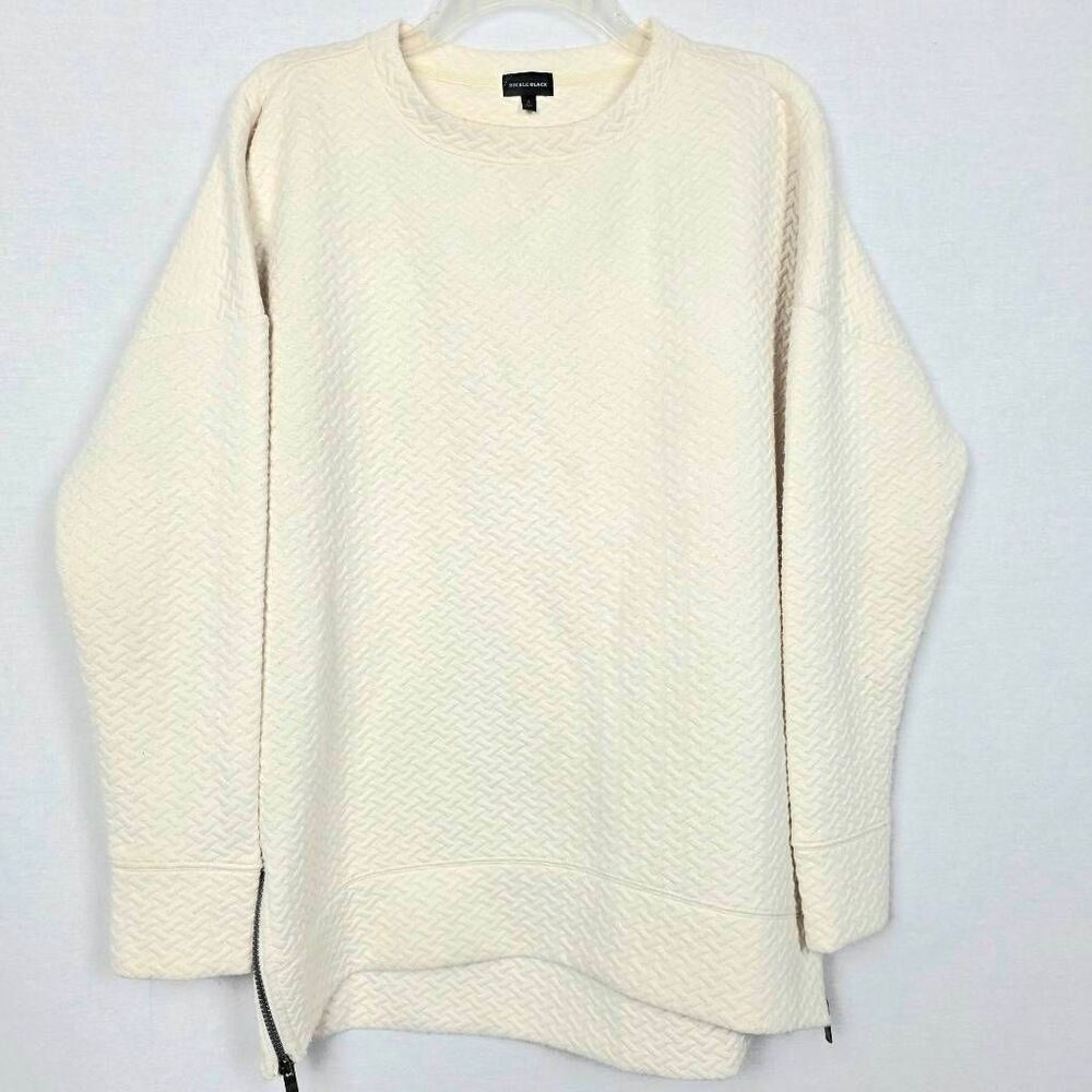 Buckle Black Textured Sweatshirt S Cream Side Zips